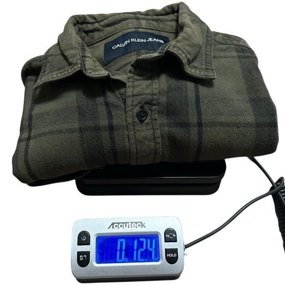 Calvin Klein Jeans Olive Green Plaid Flannel Button Up Shirt Men’s S Cotton - Picture 9 of 9